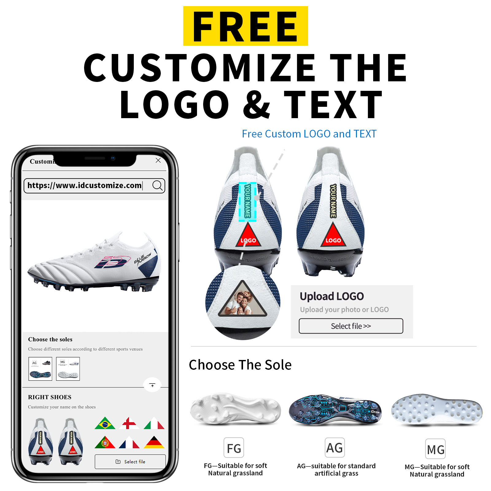 iD Custom Kangaroo Skin Football Boots Fit Soccer Shoes Athletics Training Shoes Sports Sneakers for Men Football Shoes