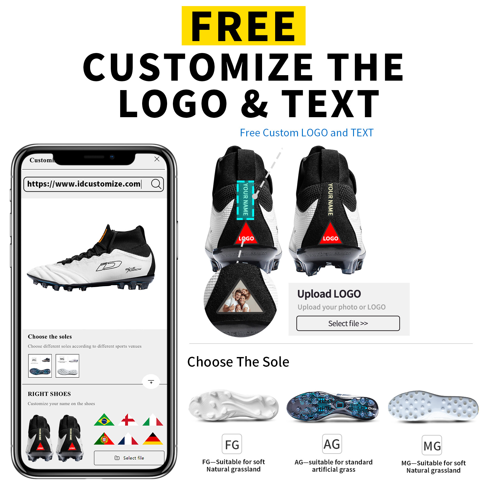 iD Custom Kangaroo Skin Football Boots Tall barrel Fit Soccer Shoes Athletics Training Shoes Sports Sneakers for Men