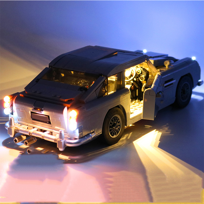FREE SHIPPING MOC LEGO BUILDING BLOCK 007 ASTON MARTIN SPORTS CAR MODEL WITH LIGHT SETS