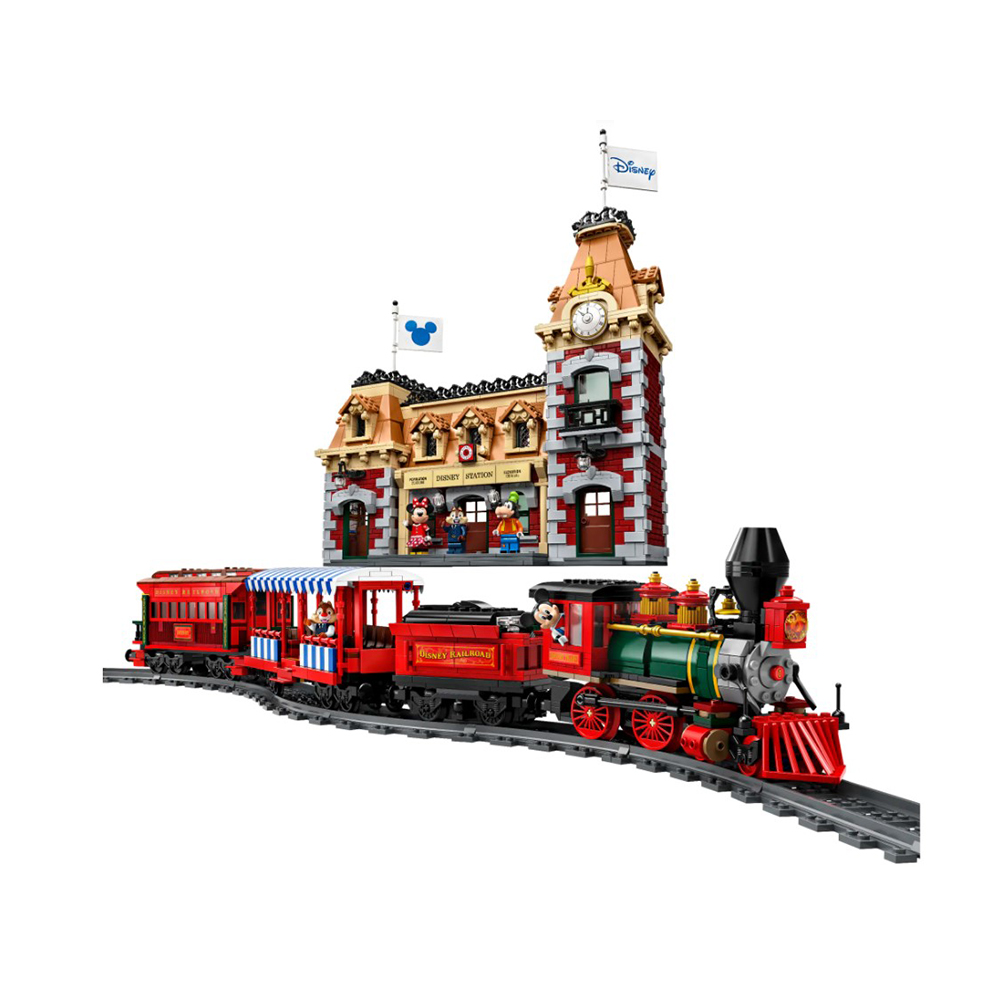 FREE SHIPPING MOC LEGO BUILDING BLOCK DISNEYLAND TRAIN AND STATION 71044