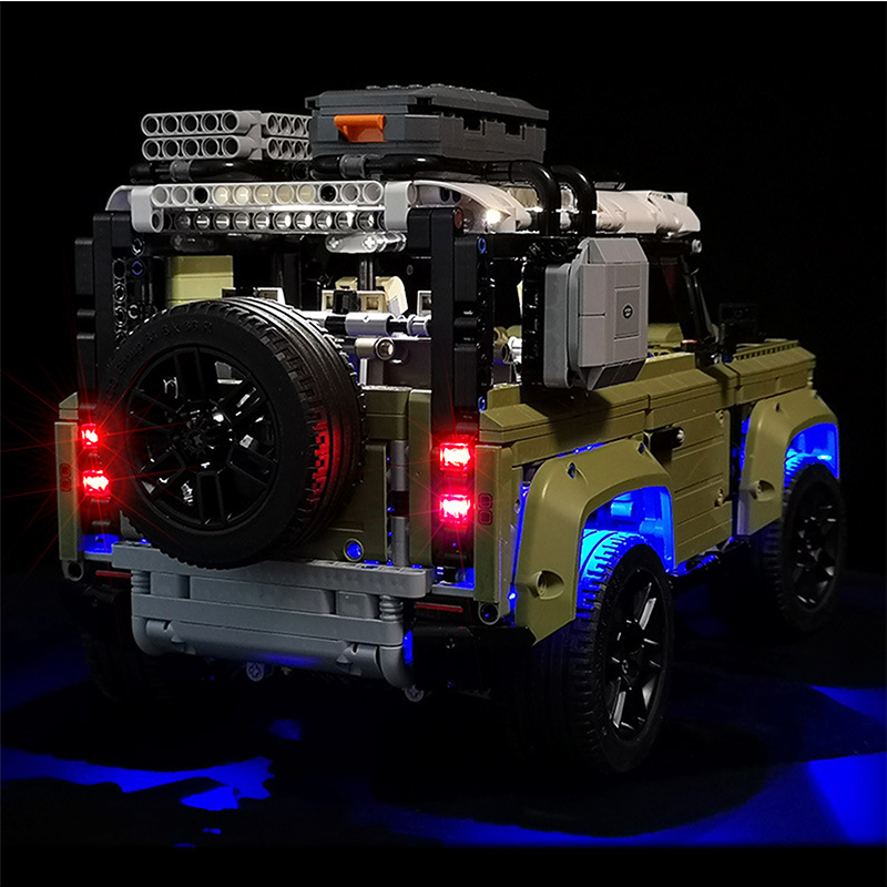FREE SHIPPING MOC LEGO BUILDING BLOCK LAND ROVER DEFENDER MODEL CAR WITH LIGHT