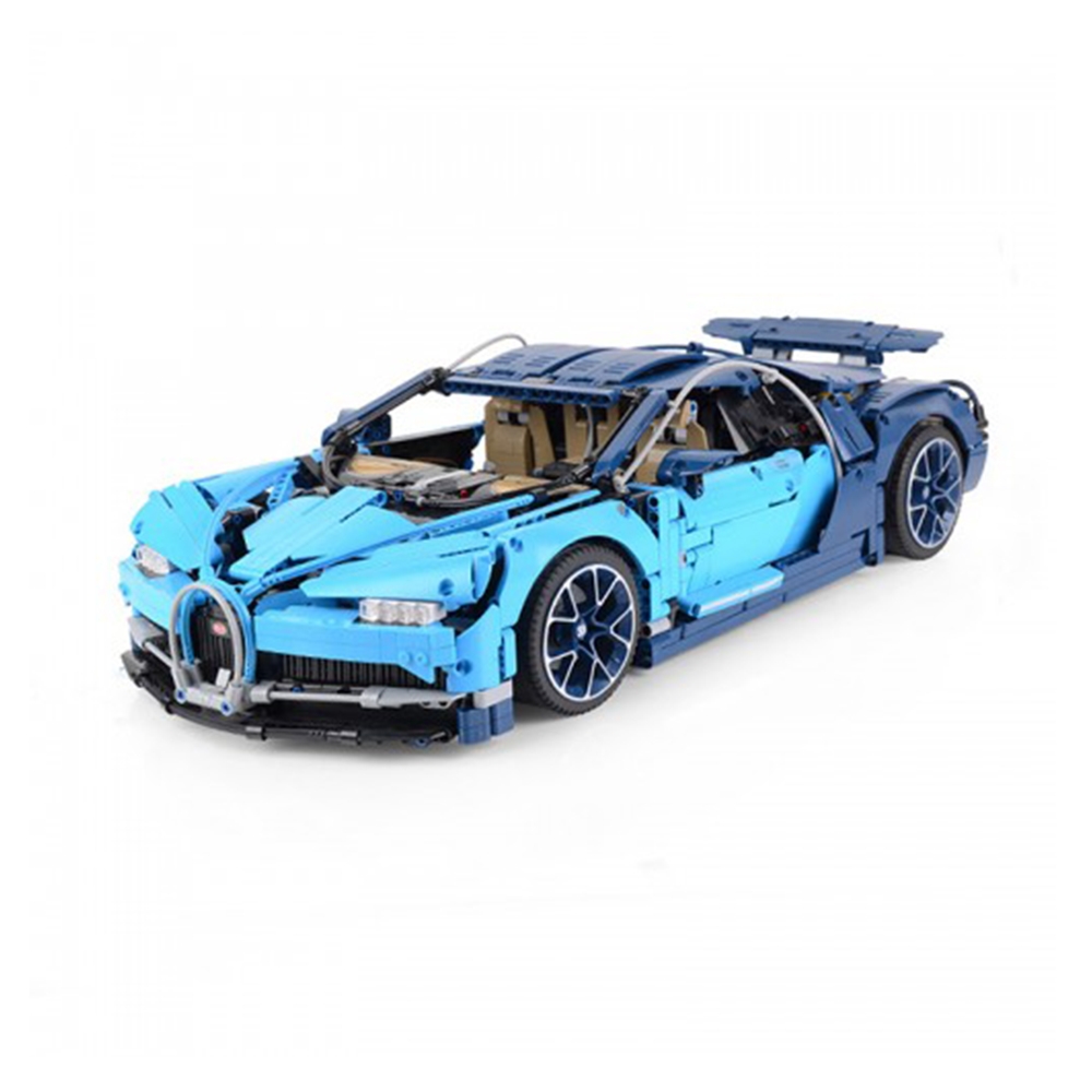 FREE SHIPPING MOC LEGO BUILDING BLOCK BUGATTI BLUE RACING CAR WITH LIGHT