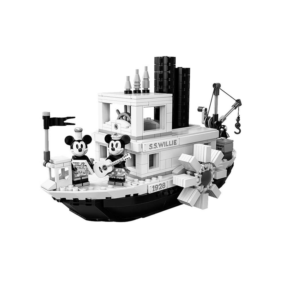 FREE SHIPPING MOC LEGO BUILDING BLOCK BLACK AND WHITE MICKEY WILLIE STEAMBOAT BLOCKS