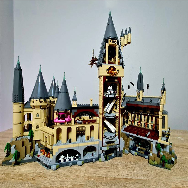 FREE SHIPPING MOC LEGO BUILDING BLOCK HARRY POTTER HOGWARTS CASTLE MODEL WITH LIGHT SET