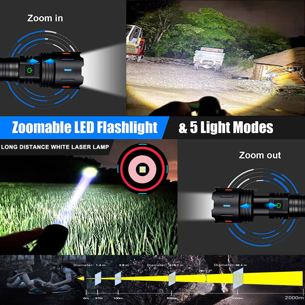 【SG-F351】🔥Powerful LED Rechargeable Laser Zoom Tactical Flashlight