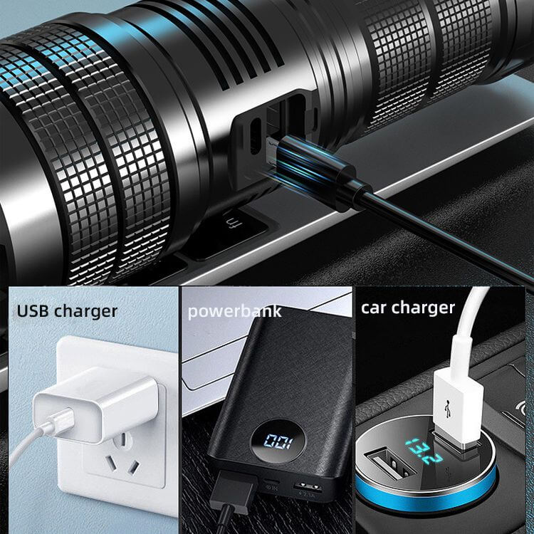【SG-X9】Super Bright 3*18650 Rechargeable Battery Tactical Laser Zoom Flashlight 
