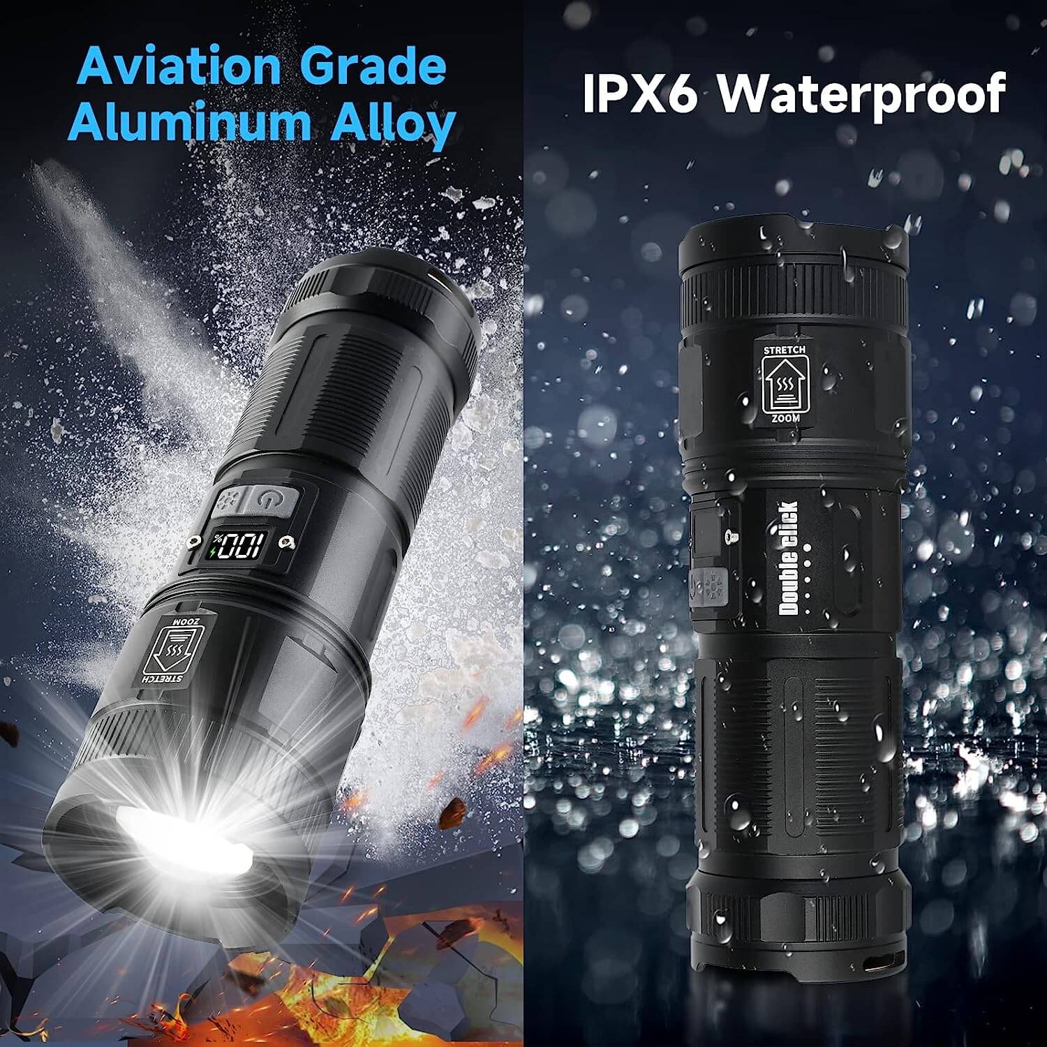 LED Rechargeable Super Bright 120000 High Lumens Laser Flashlight With Tail Light