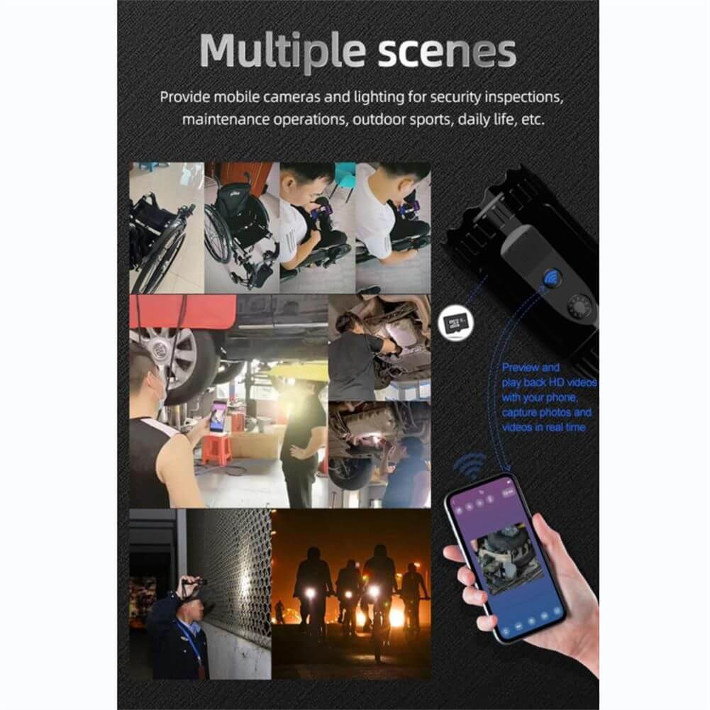 Smart LED Flashlight+Wifi+HD Camera+Strong Magnet+USB Charge+Rechargeable Battery