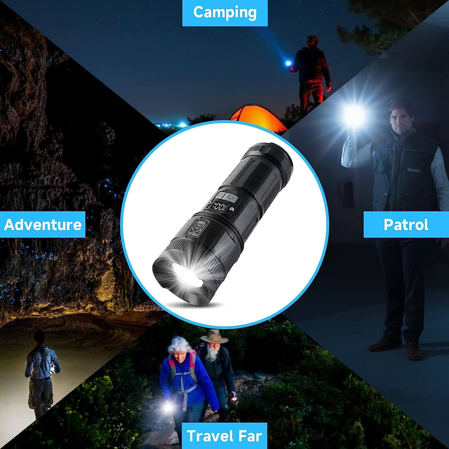 LED Rechargeable Super Bright 120000 High Lumens Laser Flashlight With Tail Light