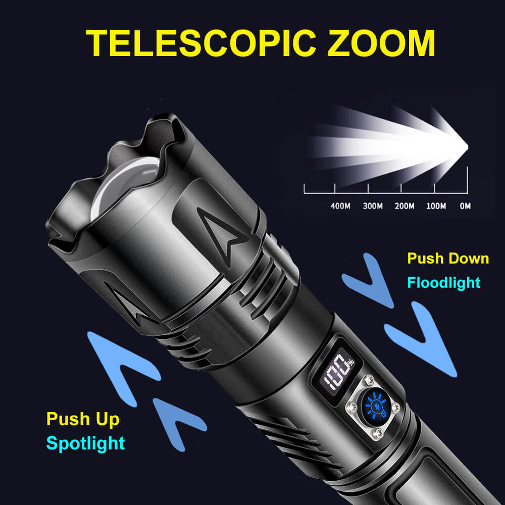 【SG-A03】【Free Shipping】Rechargeable Flashlights with Digital display Type-C USB 12000 High Lumens Zoomable Outdoor Emergency Power Outage Flashlight