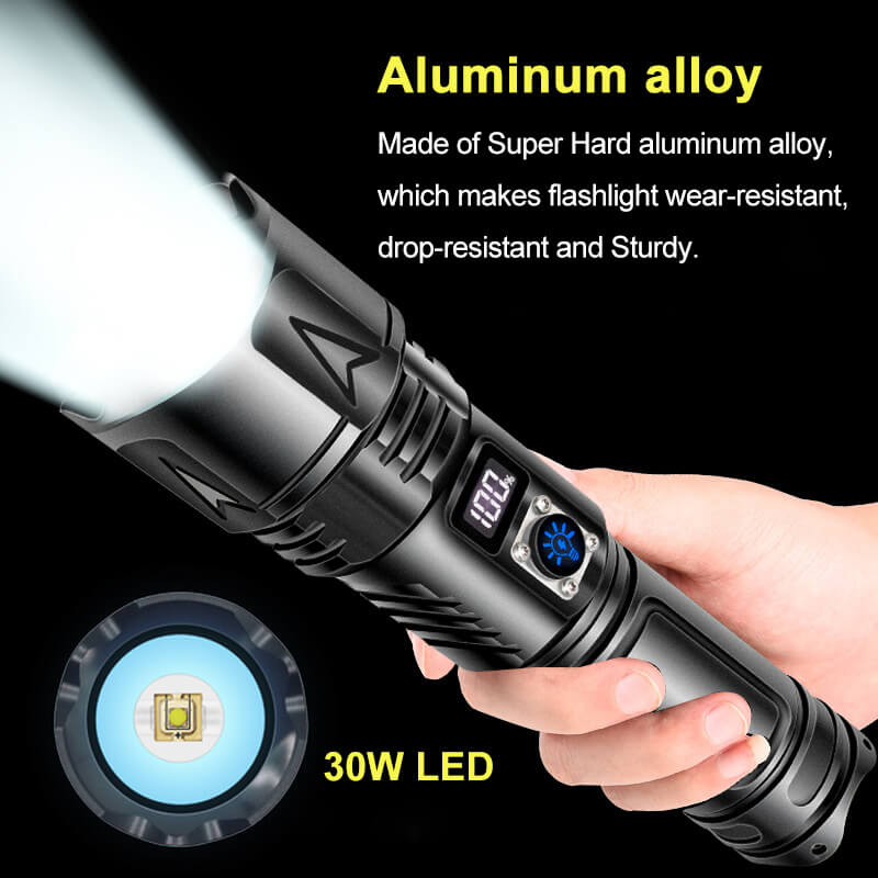 【SG-A03】【Free Shipping】Rechargeable Flashlights with Digital display Type-C USB 12000 High Lumens Zoomable Outdoor Emergency Power Outage Flashlight