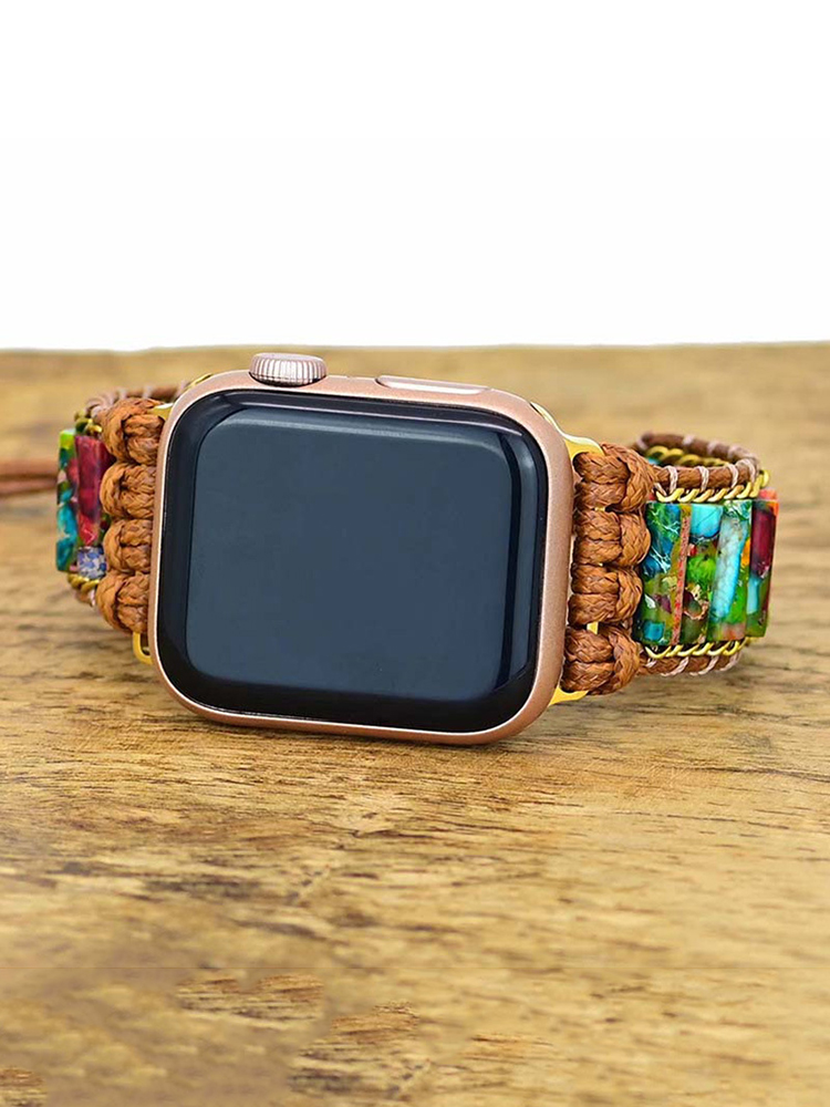 Bohemian Marbled Cylinder Nature Stone Handwoven Band