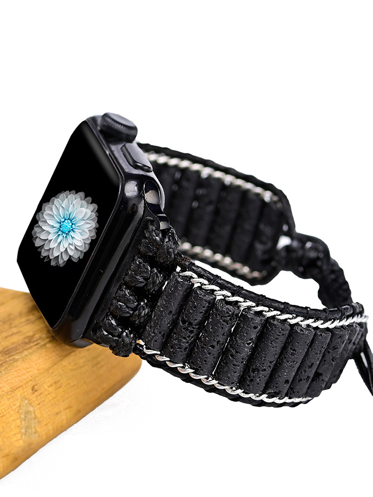 Bohemian Cylinder Lava Stone Handwoven Band