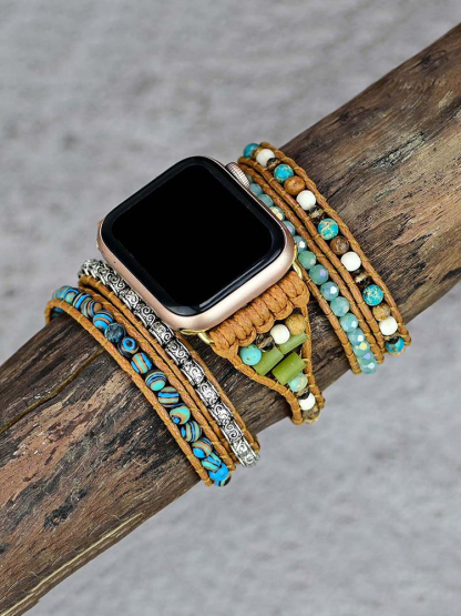 5-loop Bohemian Natural Stone Wheat Ear Clasp Handwoven Band