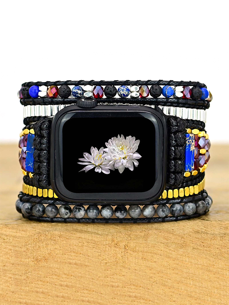 5-loop Bohemian Natural Stone Bamboo Hat Pattren Buckle Handwoven Band