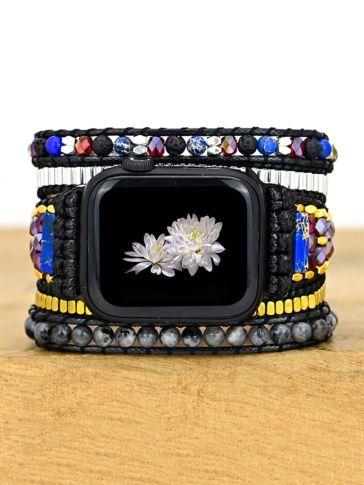 5-loop Bohemian Natural Stone Bamboo Hat Pattren Buckle Handwoven Band