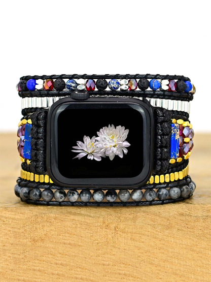 5-loop Bohemian Natural Stone Bamboo Hat Pattren Buckle Handwoven Band