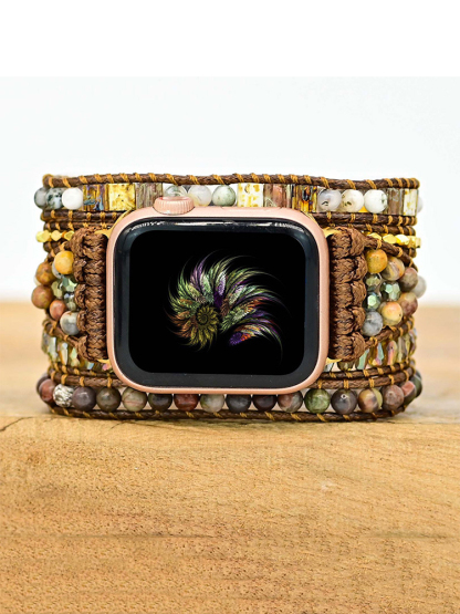 5-loop Bohemian Natural Stone Lion Pattren Buckle Handwoven Band