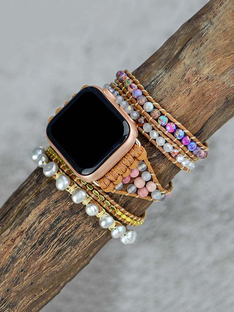 5-loop Bohemian Natural Stone Chrysanthemum Pattern Buckle Handwoven Band