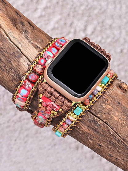 3-loop Bohemian Natural Stone Love Buckle Chain Edge Handwoven Band