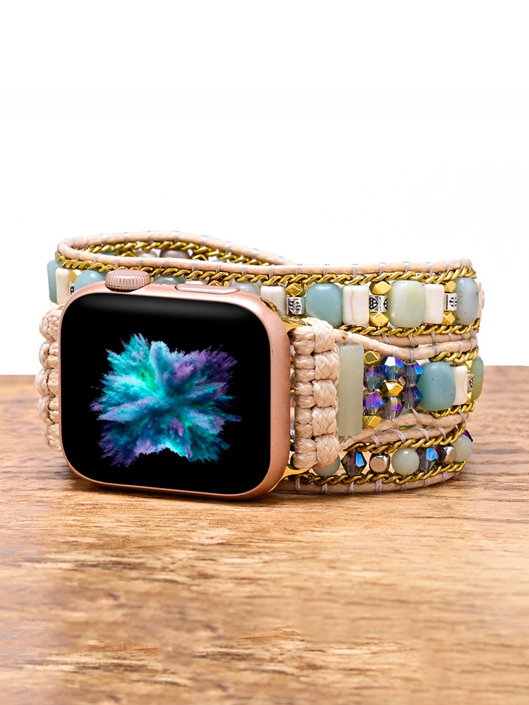 3-loop Bohemian Natural Stone Sun Flower Buckle Handwoven Band