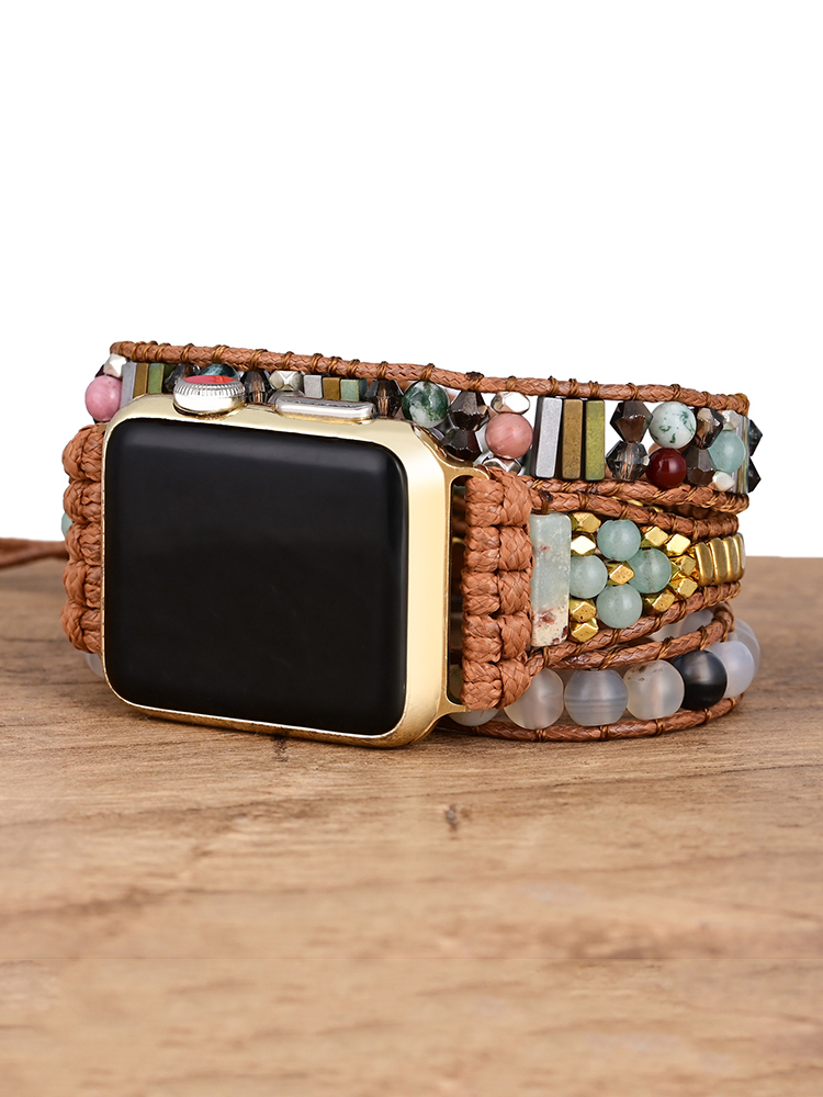 3-loop Bohemian Natural Stone Flower Buckle Handwoven Band