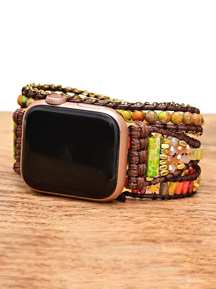 3-loop Bohemian Natural Stone Wheat Ear Buckle Handwoven Band