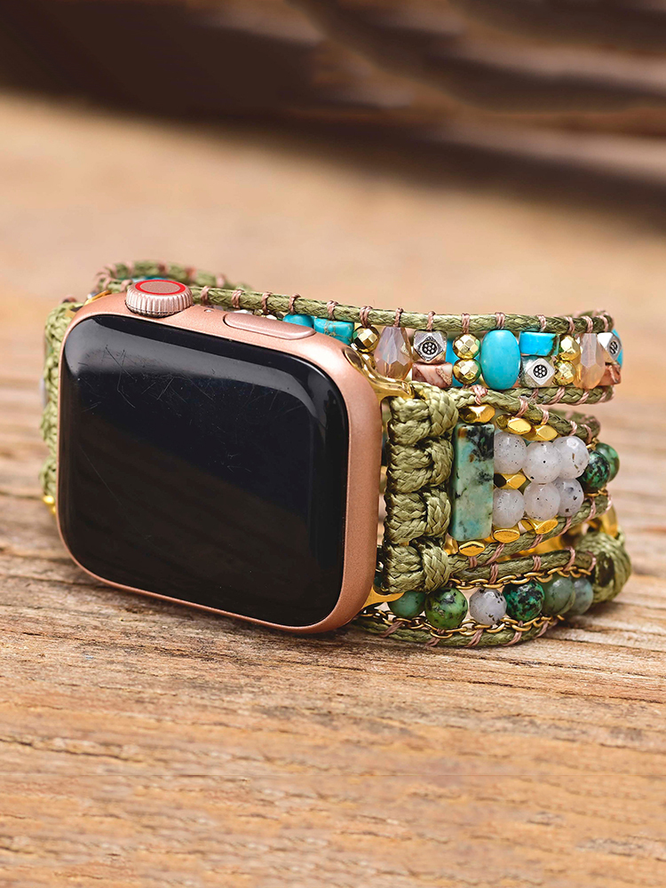 3-loop Bohemian Natural Stone Hook Buckle Handwoven Band