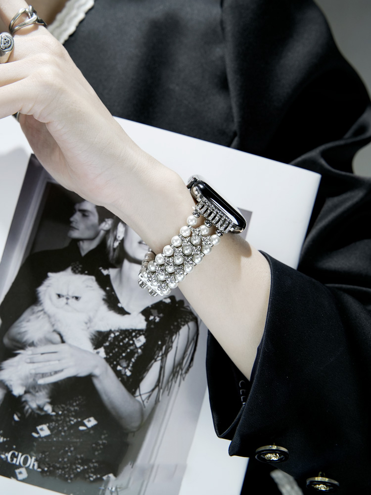 Triple-row Chain Elastic Pearl Band