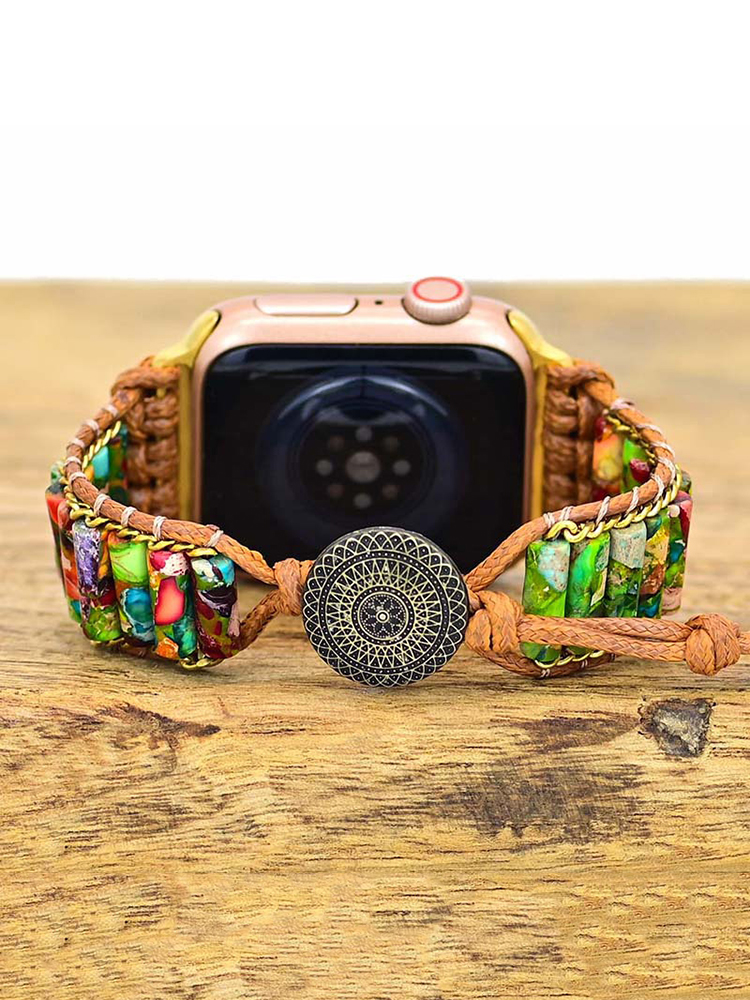 Bohemian Marbled Cylinder Nature Stone Handwoven Band