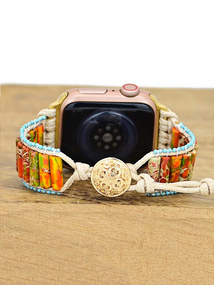 Bohemian Cylinder Nature Stone Bead Edge Handwoven Band