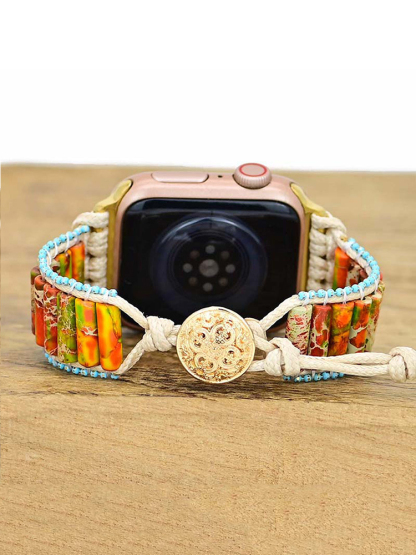 Bohemian Cylinder Nature Stone Bead Edge Handwoven Band