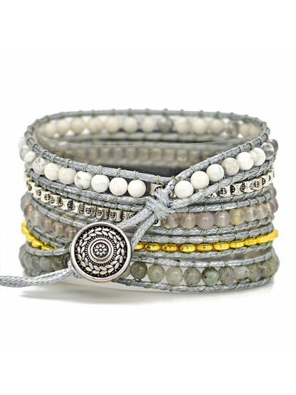 5-loop Bohemian Natural Stone Wheat Ear Clasp Handwoven Band