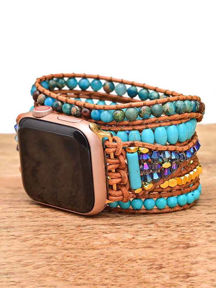 5-loop Bohemian Natural Stone Hollow Buckle Handwoven Band