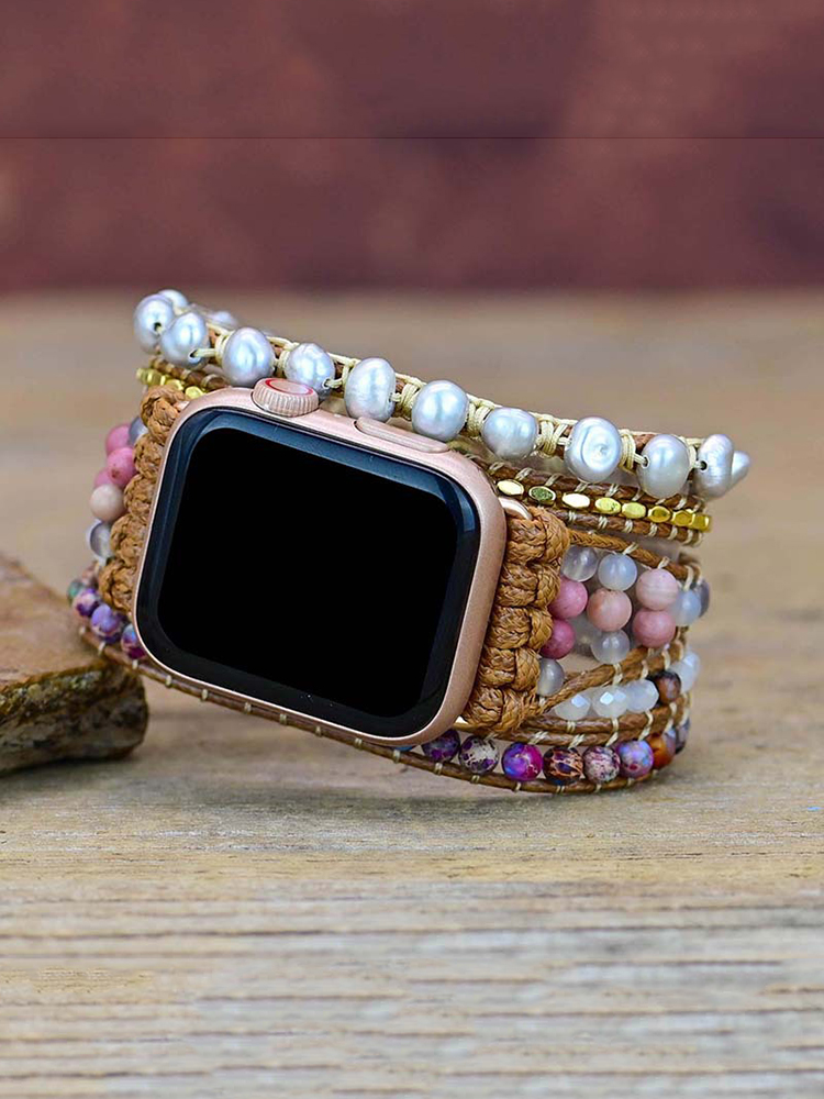 5-loop Bohemian Natural Stone Chrysanthemum Pattern Buckle Handwoven Band