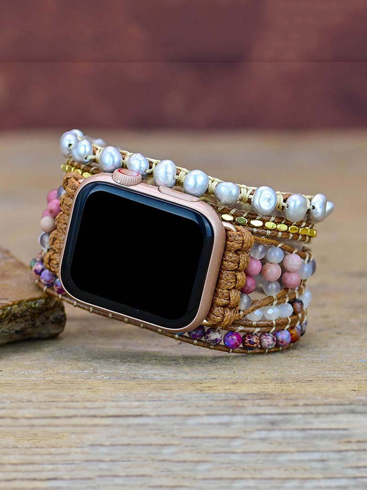 5-loop Bohemian Natural Stone Chrysanthemum Pattern Buckle Handwoven Band