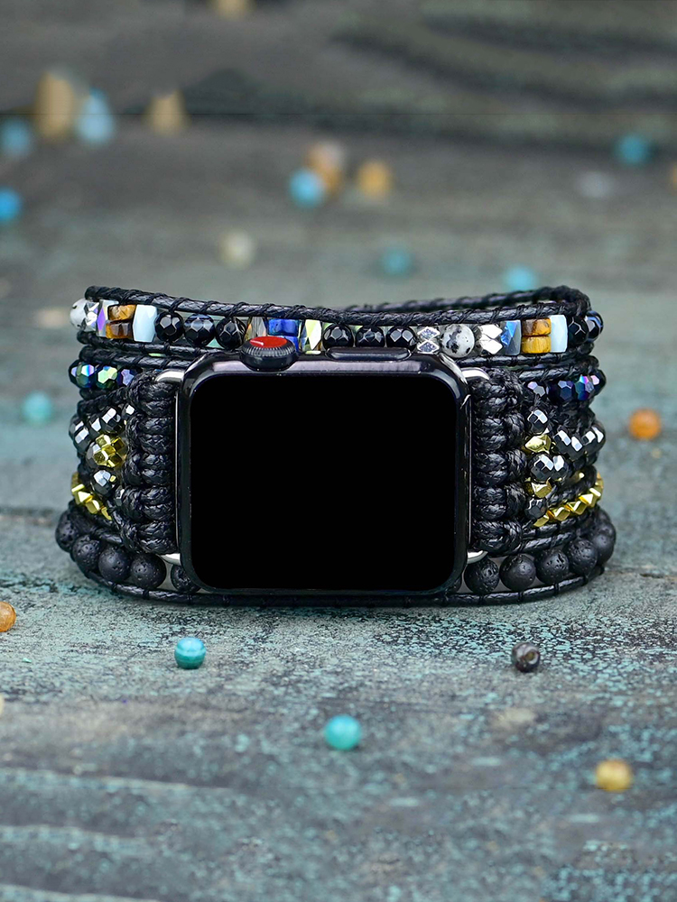 5-loop Bohemian Natural Stone Tree Pattren Buckle Handwoven Band