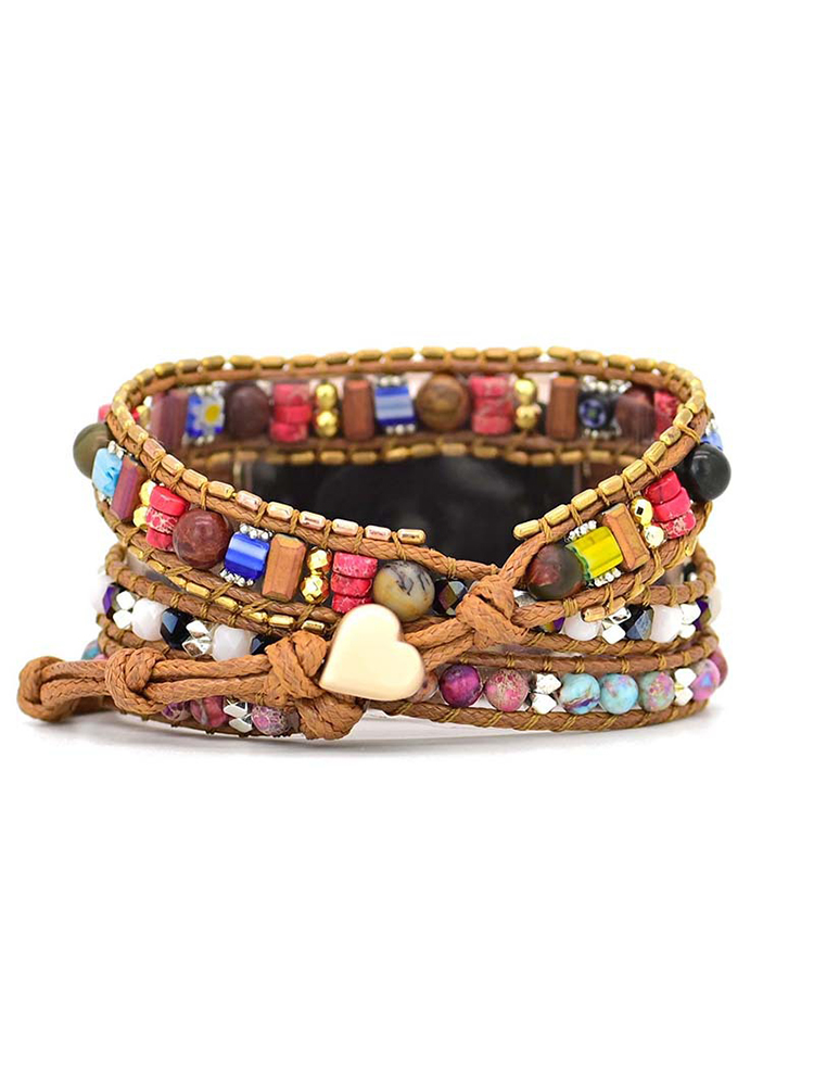 3-loop Bohemian Natural Stone Love Buckle Handwoven Apple Watch Band