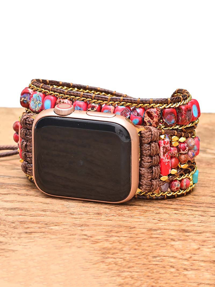 3-loop Bohemian Natural Stone Love Buckle Chain Edge Handwoven Band