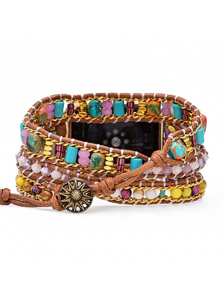 3-loop Bohemian Natural Stone Sun Flower Buckle Handwoven Band