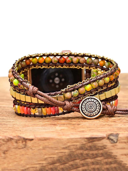 3-loop Bohemian Natural Stone Wheat Ear Buckle Handwoven Band