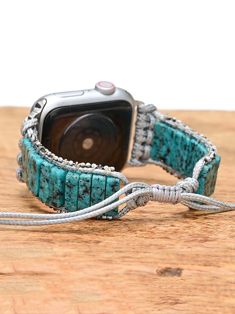 Bohemian Rectangle Natural Stone Bead Edge Handwoven Band