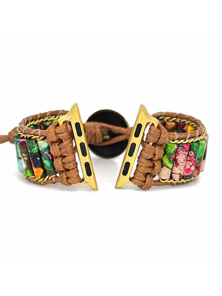 Bohemian Marbled Cylinder Nature Stone Handwoven Band