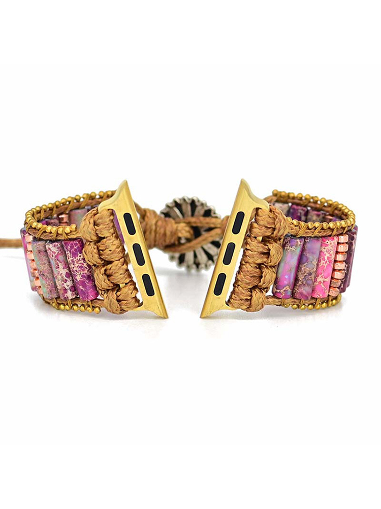 Bohemian Marbled Cylinder Nature Stone Handwoven Apple Watch Band