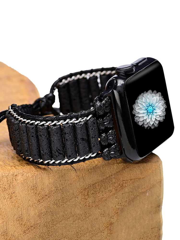 Bohemian Cylinder Lava Stone Handwoven Band