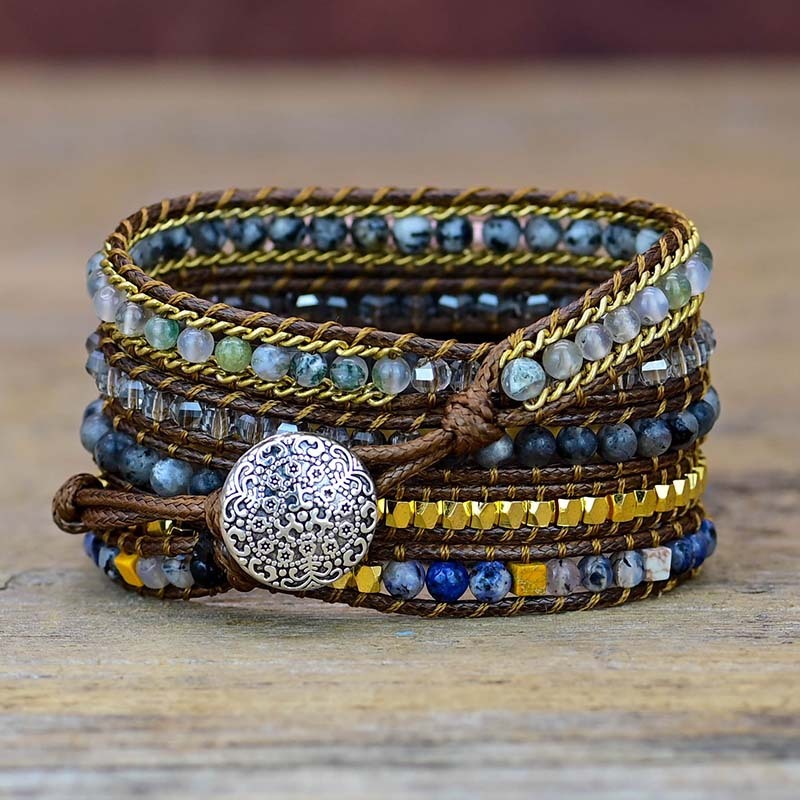 5-loop Bohemian Natural Stone Vintage Pattern Buckle Handwoven Band