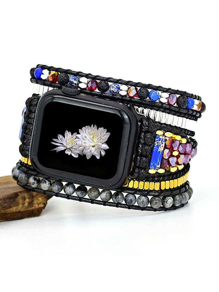 5-loop Bohemian Natural Stone Bamboo Hat Pattren Buckle Handwoven Band