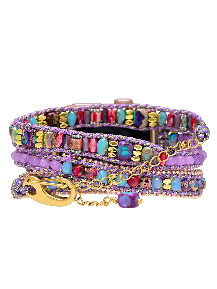 3-loop Bohemian Natural Stone Hook Buckle Handwoven Band