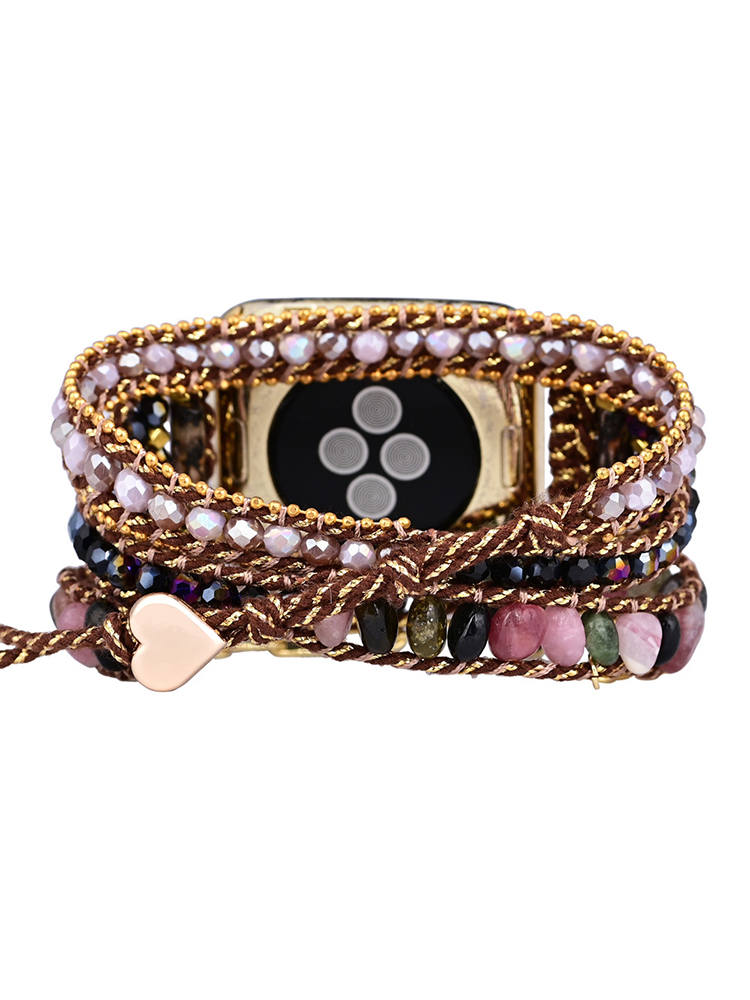 3-loop Bohemian Natural Stone Love Buckle Bead Edge Handwoven Band