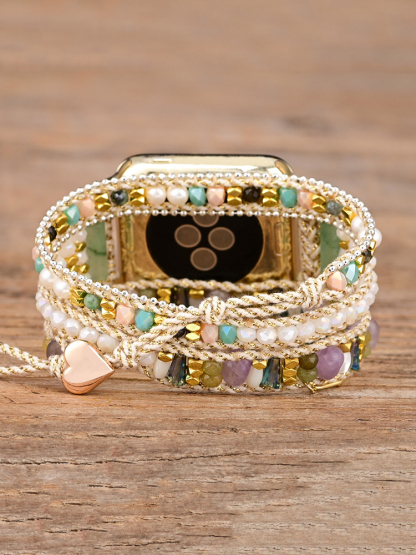 3-loop Bohemian Natural Stone Love Buckle Bead Edge Handwoven Band
